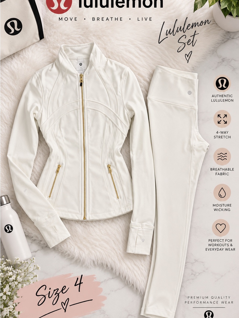lululemon athletica Women’s White Performance Jacket & Leggings Set
